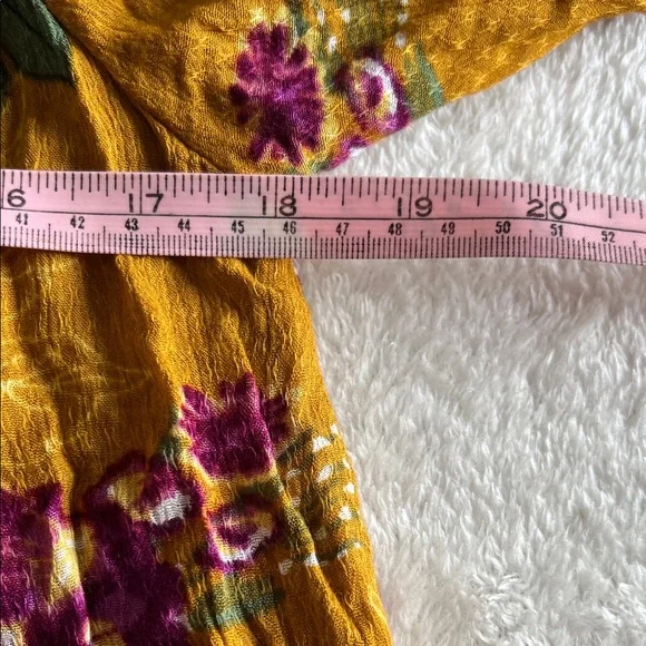 House of Harlow Floral Mustard Boho Peasant Blouse Grommet Tie Detail Size Small - Picture 6 of 8